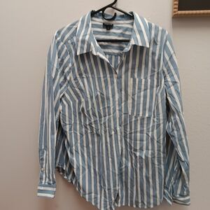 Torrid Striped Button-Down Shirt in Blue and White